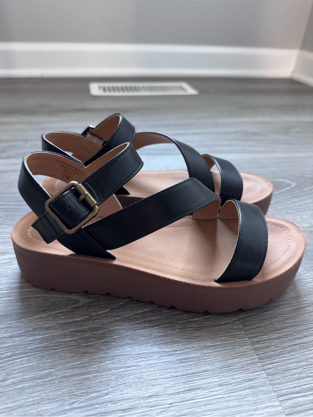 Soda Black Strappy Platform Sandals with Buckle